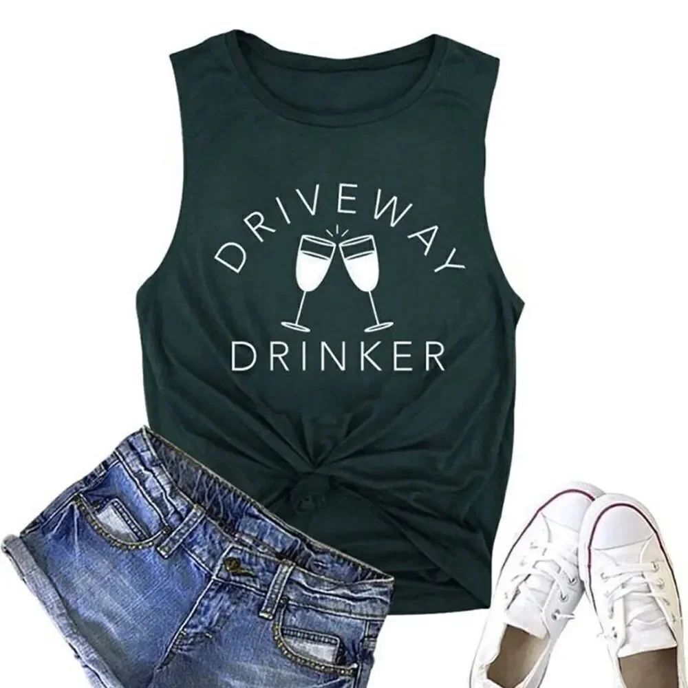 New Womens Driveway Drinker Humor Sleeveless Top - Sz S
